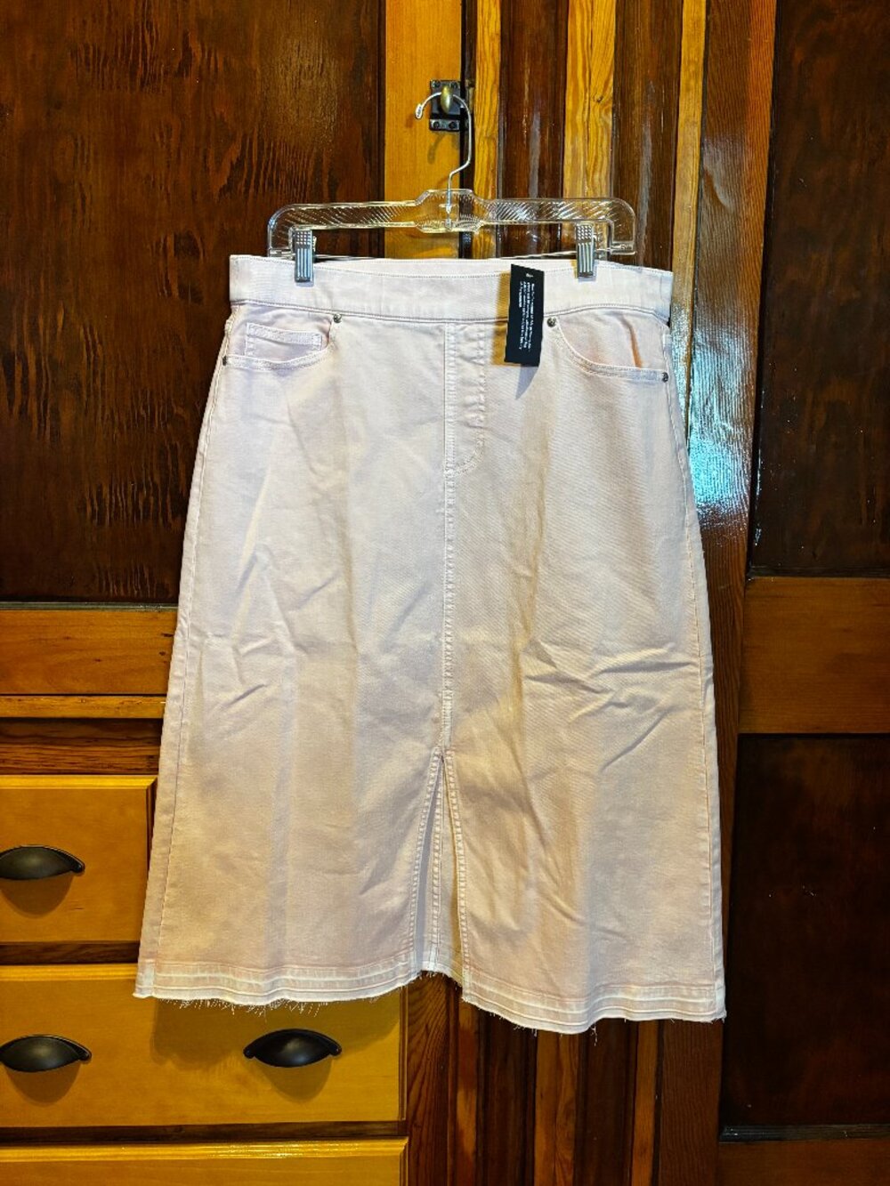 Isaac Mizrahi Live! True Denim Midi Skirt Let Down Hem Blush Pink Size 12T NWT